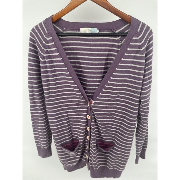 Boden Women's Cardigan US Size 8 Purple Striped Pockets - Picture 2 of 8